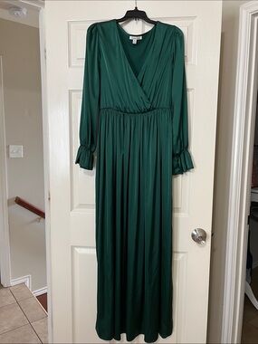 Deep Green Long Sleeve Wrap Maxi Dress